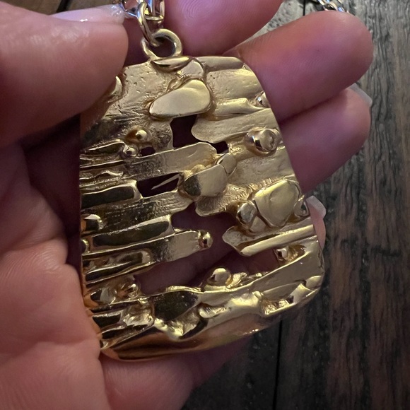 Vintage Trifari Brutalist Style Goldtone Pendant Necklace 80s Maximalist - Picture 3 of 5